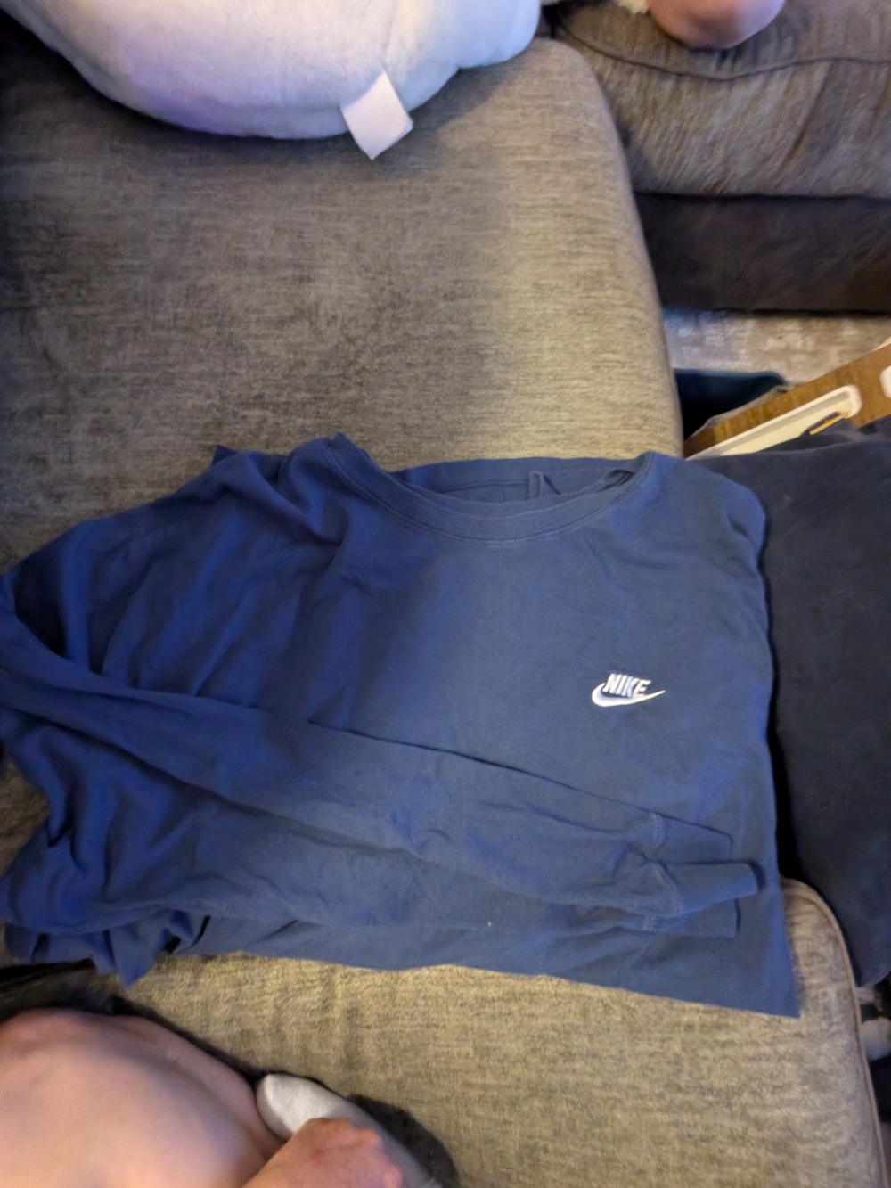 Nike Navy Blue Crewneck Long Sleeve Tshirt with White Swoosh